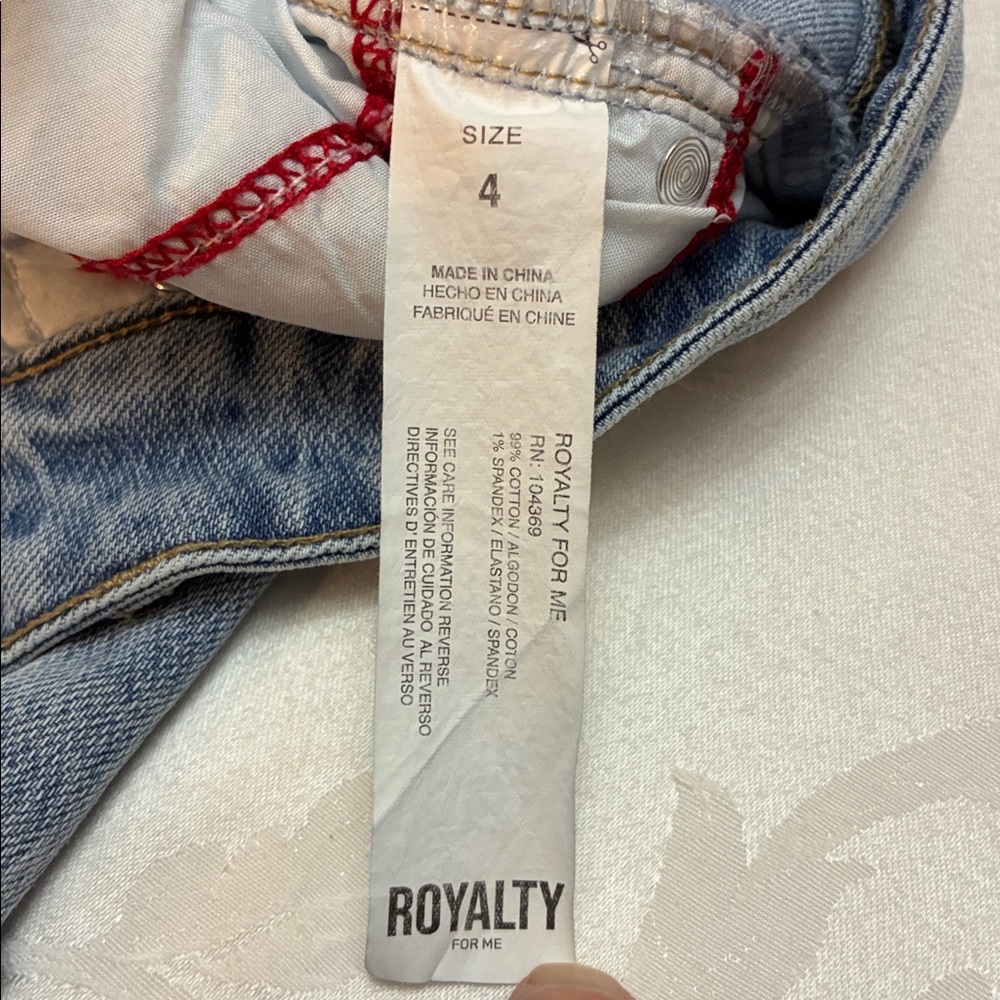 Women’s Royalty For Me Light Blue Denim Shorts with Flag Patch Detail, Size 4 - Picture 9 of 9